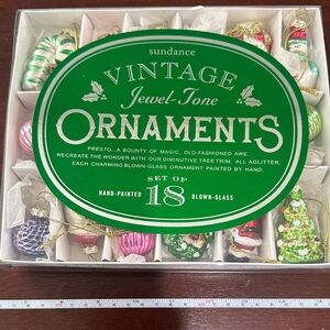 NIB Sundance Jewel-Tone Holiday Ornaments Set miniature blown-glass ornaments